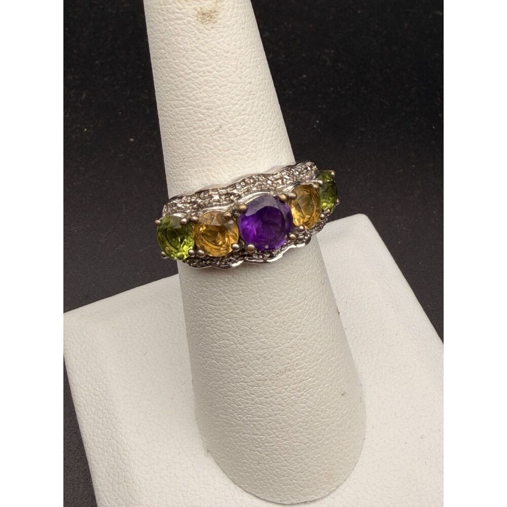 Vintage Karis Sterling Silver Tricolor Cocktail Ring